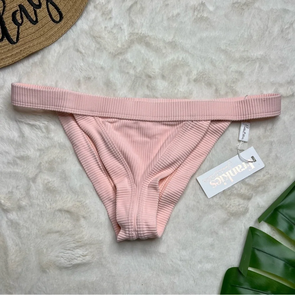 Frankie's Bikinis Cole Light Pink Ribbed Bikini Bottom